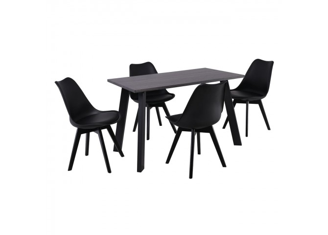 MARTIN Set (Table 120x70+4 Chairs) MDF Grey Walnut/Black PP