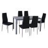 JETTA-DEGO Set (Table 140x80+6 Chair) Metal Grey/Glass Black Marble/PVC Black