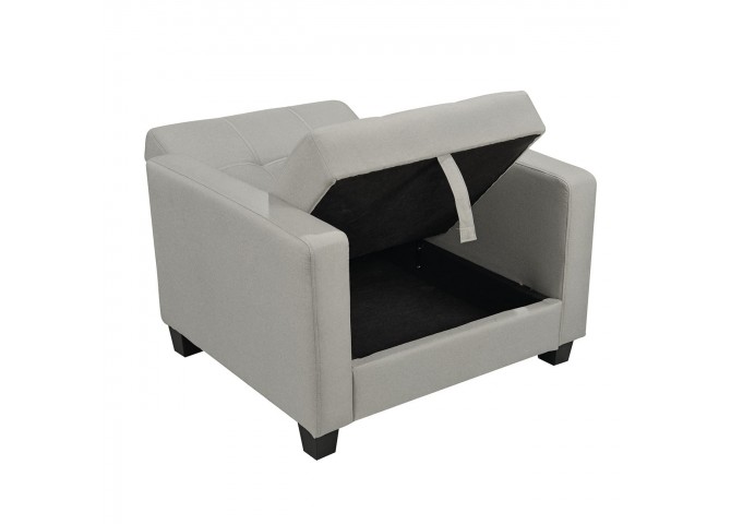 KELSO Armchair Bed w/Storage, Fabric Light Grey