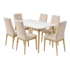 JETTA-UNION Set (Table 130x80+6 Chair) Glass MilkyWhite/Natural Paint/Beige Fabr