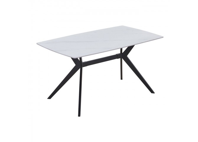 GALI Dining Table 140x80cm Metal Black/Sintered Stone White Marble