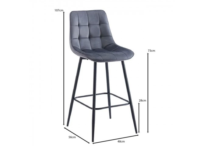 MYRIAM Bar Stool Metal Black/Fabric Velure Dark Grey