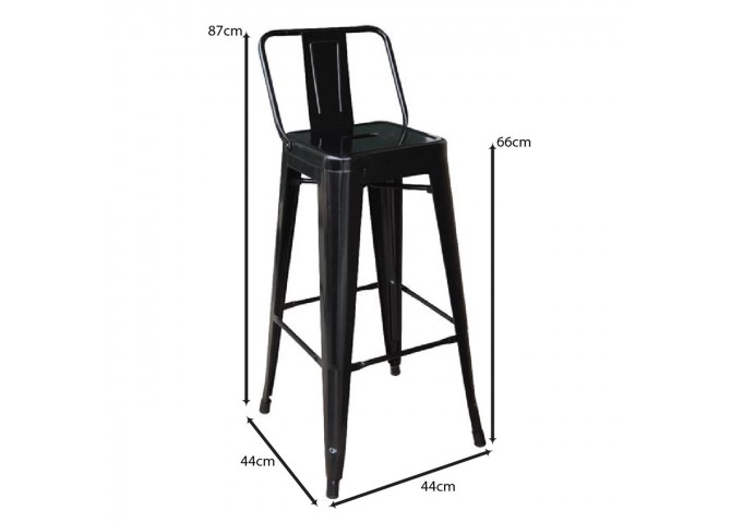 RELIX Bar Stool SH.66cm w/Back Metal Black