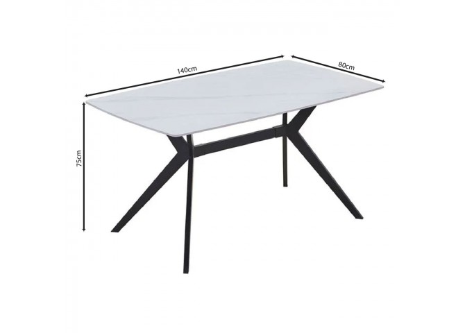 GALI Dining Table 140x80cm Metal Black/Sintered Stone White Marble