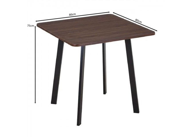 BARI Dining Table 80x80cm Metal Black/MDF Walnut