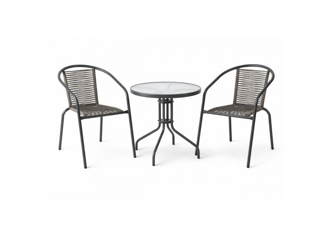 MIKA Set (Table D.60cm+2 Armchairs) Metal Anthracite/PE Rattan Grey