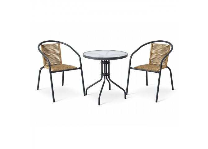 MIKA Set (Table D.60cm+2 Armchairs) Metal Anthracite/PE Rattan Natural