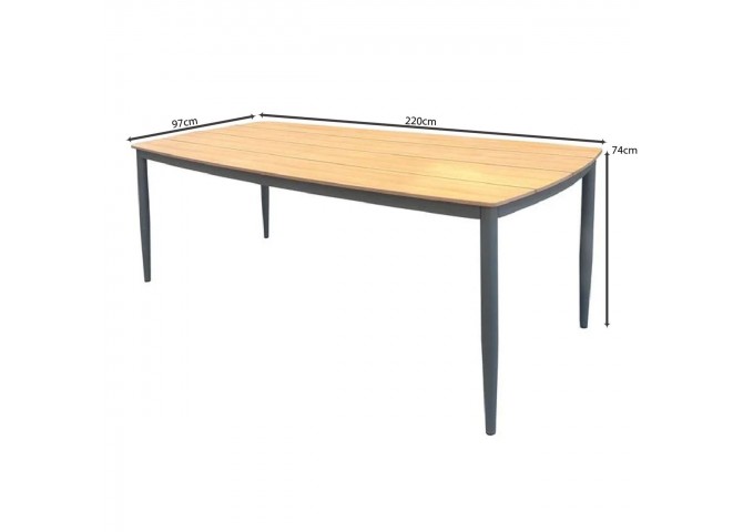DENVER Table 220x97cm Alu Dark Grey/Polywood Natural