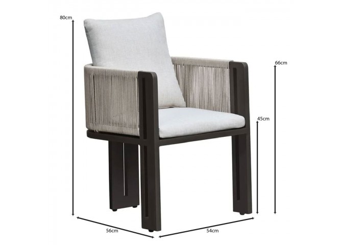 BOSTON Dining Set (Table 200x100cm+6 Armchairs) Alu Anthracite/Rope Wicker Beige