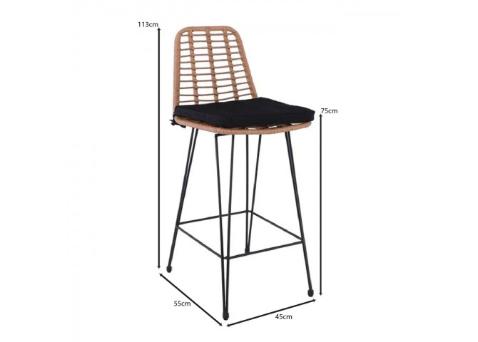 SALSA Bar Stool-Pro with Cushion (Metal Black/Wicker Natural)