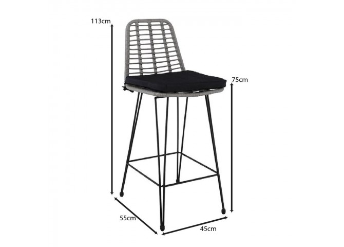 SALSA Bar Stool-Pro with Cushion, Metal Black/Wicker Grey