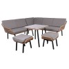 SALSA CORNER Set(Tab.70x70+Corner Sofa+2Stools)Metal/Wicker Natural/Cushion Grey