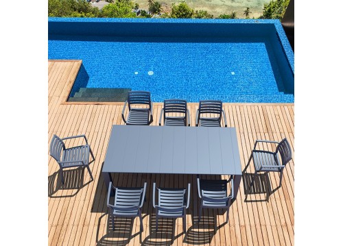 Σετ Τραπεζαρίας 9τμχ Vegas Artemis Dark Grey 100X180/220Χ75εκ.