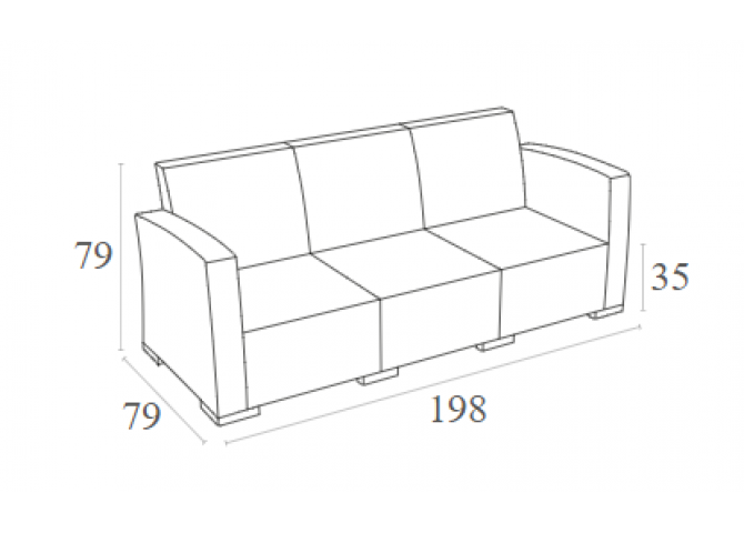 Τριθέσιος καναπές Monaco καφέ 198x79x79εκ