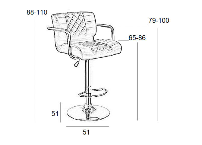 Design σκαμπώ bar με μπράτσα 53x55x87/109cm