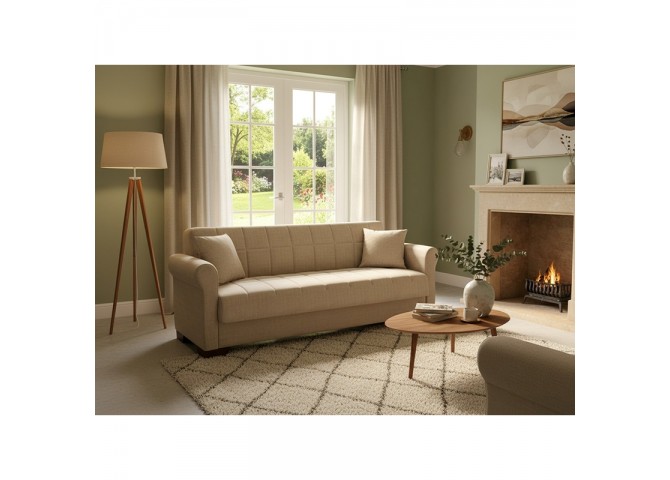 VAVEL LIGHT BROWN ΥΦΑΣΜΑ 3ΘΕΣΙΟΣ ΚΑΝΑΠΕΣ/ΚΡΕΒΑΤΙ ΜΕ ΑΠΟΘ.ΧΩΡΟ 216X85X80εκ.