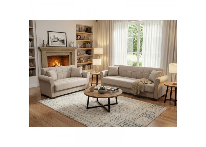 VAVEL LIGHT BROWN ΥΦΑΣΜΑ 3ΘΕΣΙΟΣ ΚΑΝΑΠΕΣ/ΚΡΕΒΑΤΙ ΜΕ ΑΠΟΘ.ΧΩΡΟ 216X85X80εκ.