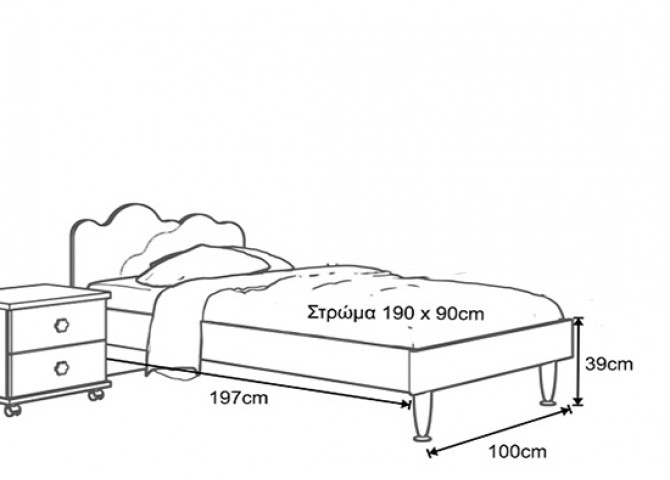 Παιδικό κρεβάτι μονό 100x197x39εκ για στρώμα 90x190