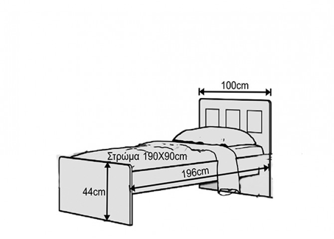 Παιδικό κρεβάτι μονό 100x196x90 για στρώμα 90x190