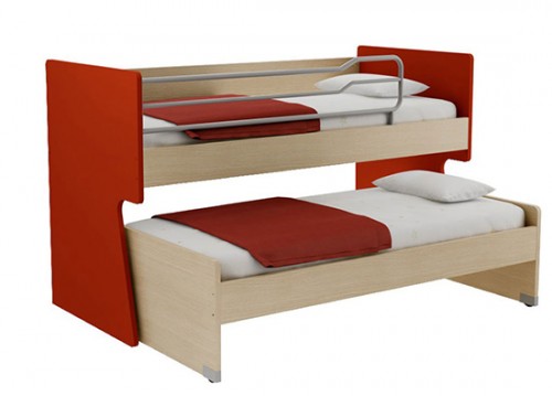 Κουκέτα κρεβάτι χαμηλή κόκκινο 97x128x208 για στρώμα 90x200 εκ.